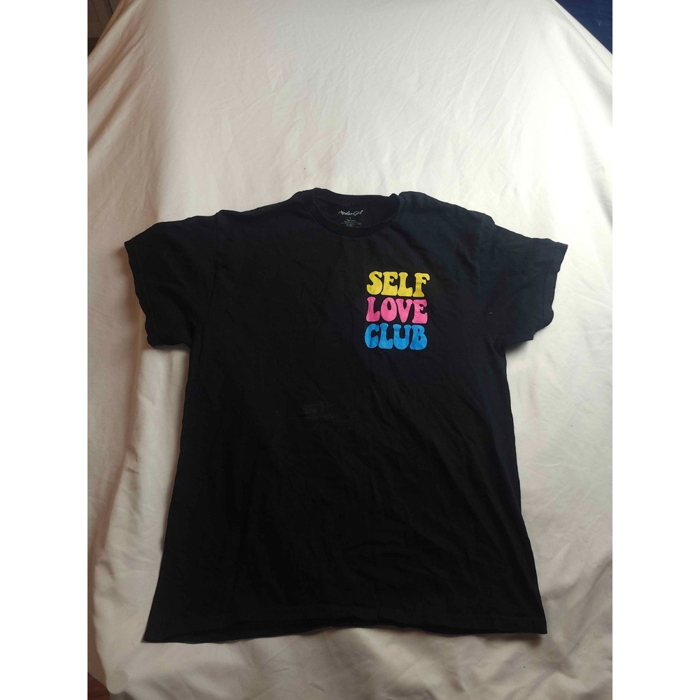 Popular Girl Self Love Club T-Shirt Women Large Black Floral Short Sleeve Cotton